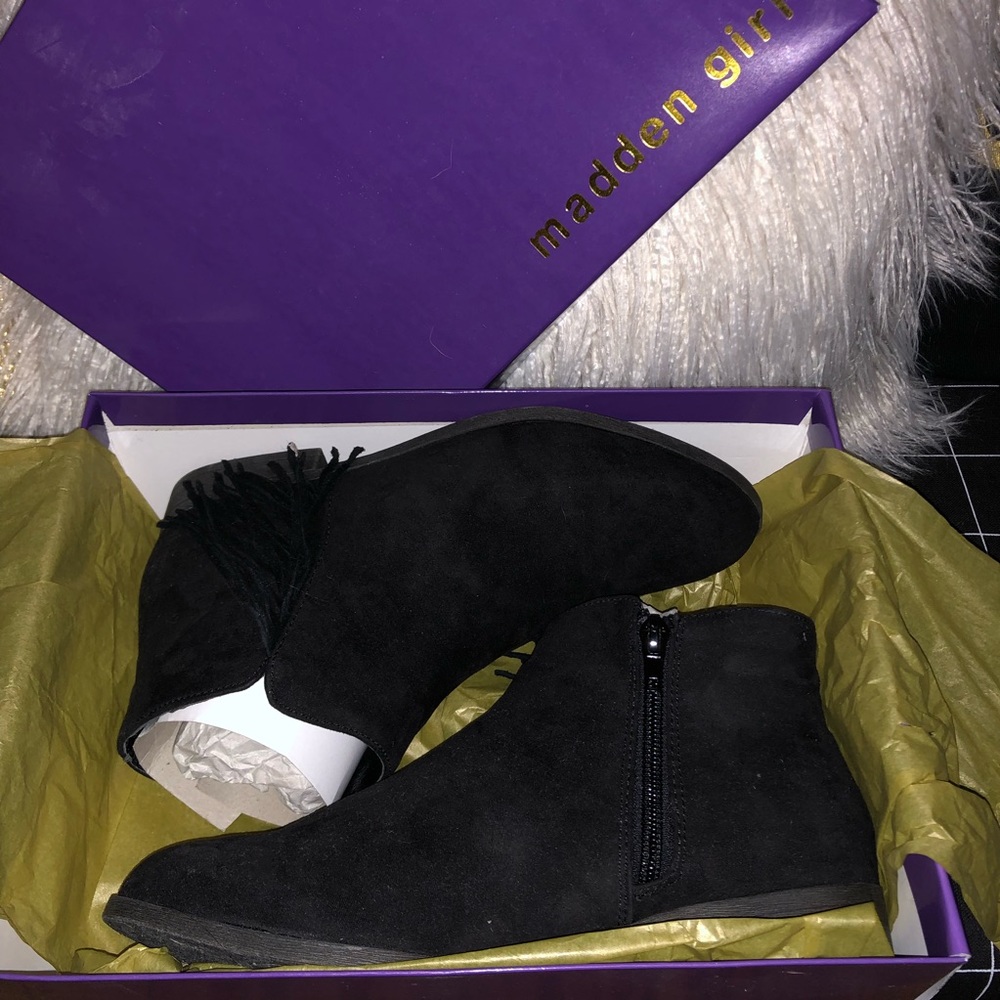 Black Fringed Ankle Booties